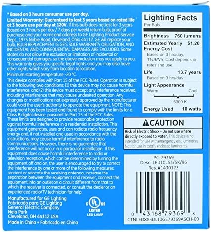 A GE Lighting 79369 LED-es Fényes Stik 10 wattos (60 Wattos Csere), 760-Lumen Izzó Közepes Alap, Nappali,