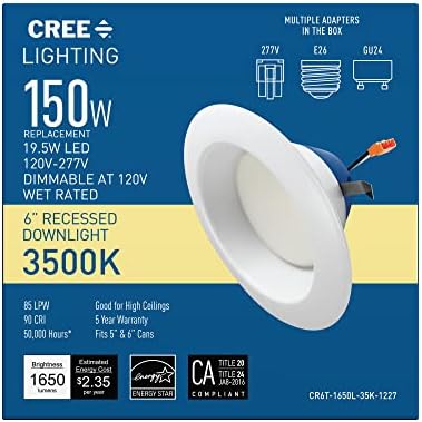 Cree Világítás Pro Series CR6T LED Beépíthető, 1650 Lumen, 3500K Meleg Fehér, 1-Pack (CR6T-1650L-35K-1227)