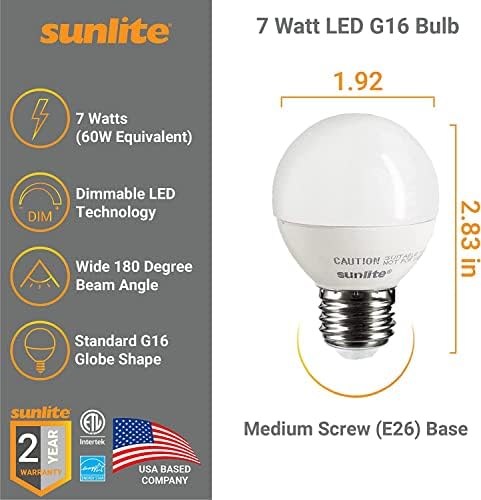 Sunlite LED G16 Globe-7W (60W Egyenértékű) Villanykörte Közepes (E26) Bázis, Meleg Fehér 3 Pack