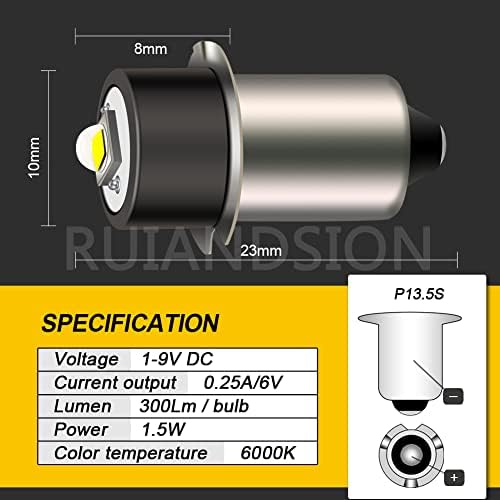 Ruiandsion 1-9 v-os LED-es Zseblámpa Izzó P13.5S LED Izzó 1,5 V 3V 4.5 V 6V 9V Csere Fáklya Lámpás Munka