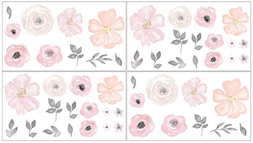 Blush Pink, Szürke, Fehér Fal Matrica Matricák Akvarell Virág Gyűjtemény Édes Jojo Tervek - Készlet 4
