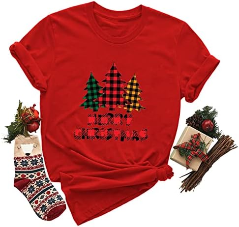 Tees Karácsonyi Túlméretezett Pólók Női Karácsonyi Nyomtatás O-Nyakú, Rövid Ujjú Blúz Felsők Pólók T-Shirt