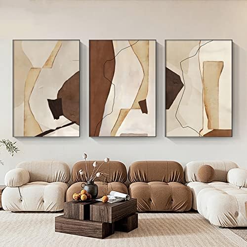 Bézs Absztrakt Vászon Wall Art Modern, Geometrikus Absztrakt Festmények, Nappali Barna, Szürke Absztrakt