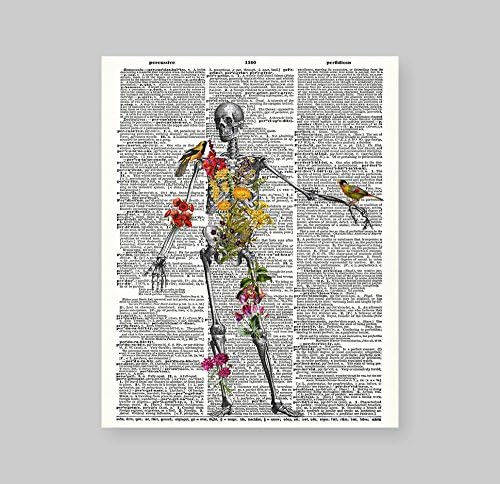 Susie Művészeti 8X10-es keret nélküli Emberi Csontváz Tele naure Upcycled Vintage Szótár Art Print Környezetbarát