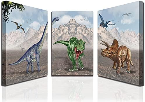 Fiú Szoba Dinoszaurusz Keretes Wall Art Plakátok, Brachiosaurus Tyrannosaurus Triceratops Pteroszauruszok
