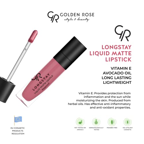 Golden Rose Longstay Folyékony Matt Rúzs - E-Vitamin, Avacado Olaj - Tökéletes Hosszú Távú, Teljes Lefedettségű,